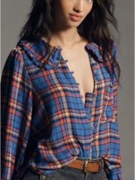 Anthropologie Tops - Anthropologie Plaid Button-Down Shirt in Blue and Red